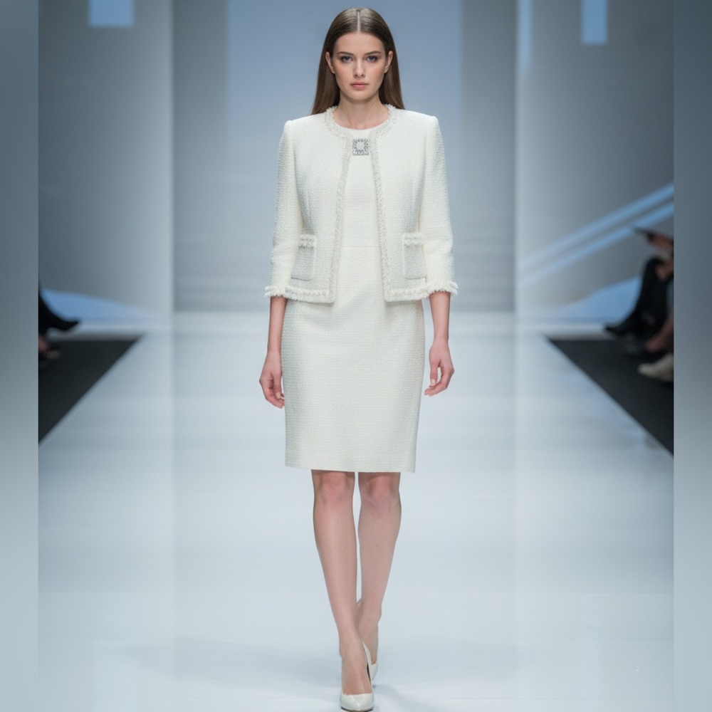 MAGASHONI Coll. (White) Ivory Dress w Long Sleeved Blazer Suit NWT • Sz 0